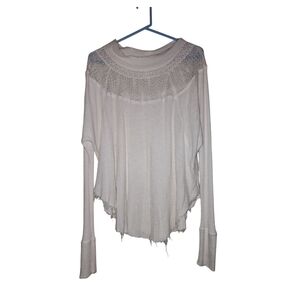 Free People Oversized Distressed Thermal -  White, Size Small
